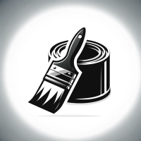 DALL·E 2023-12-15 10.02.59 - A black and white icon representing the product category of 'paints and varnishes', featuring a paintbrush and an open paint can, on a white backgroun